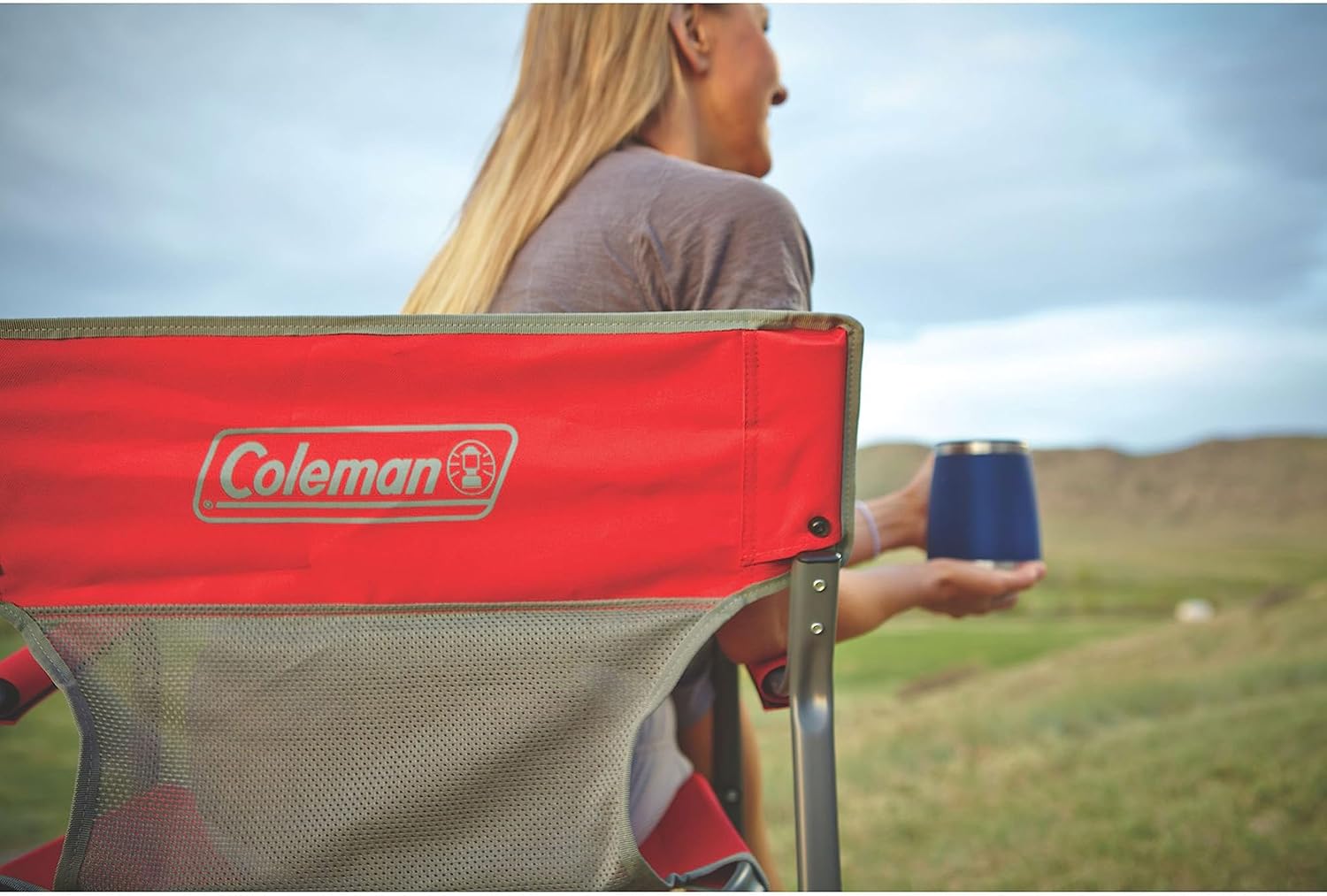 Coleman Outpost Breeze Folding Camp Chair with Cooling Mesh Back, Portable Outdoor Chair Supports up to 300lbs - Image 2