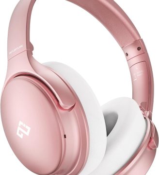 INFURTURE Upgrade Rose Gold Active Noise Cancelling Headphones with Microphone Wireless Over Ear Bluetooth, Deep Bass, Memory Foam Ear Cups, Quick Charge 90H Playtime, for TV, Travel, Home Office