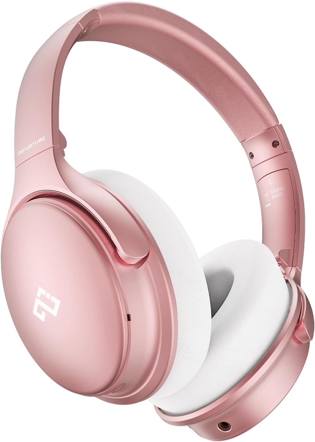 INFURTURE Upgrade Rose Gold Active Noise Cancelling Headphones with Microphone Wireless Over Ear Bluetooth, Deep Bass, Memory Foam Ear Cups, Quick Charge 90H Playtime, for TV, Travel, Home Office