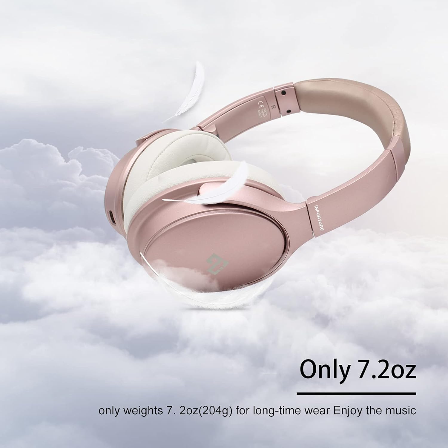 INFURTURE Upgrade Rose Gold Active Noise Cancelling Headphones with Microphone Wireless Over Ear Bluetooth, Deep Bass, Memory Foam Ear Cups, Quick Charge 90H Playtime, for TV, Travel, Home Office - Image 8