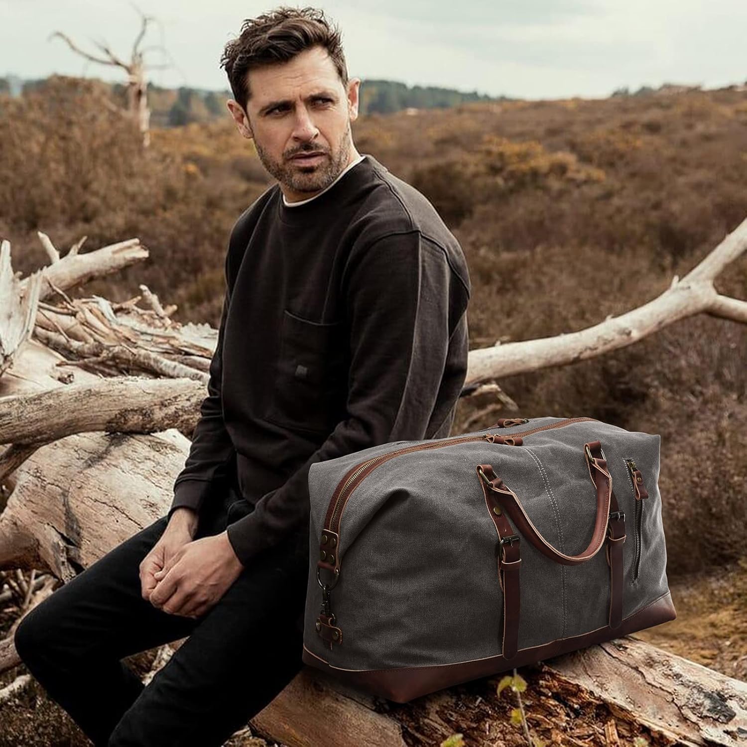 Duffle Bag for Travel Canvas Duffel Bag Carry on Weekender Bag for Men - Image 2